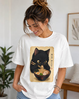 Ramen Cat Shirt, Black Cat Noodles Tee, Japanese Food Shirt, Cat Lover Gift, Anime Cat Comfort Colors T-Shirt
