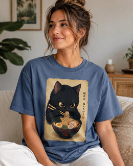 Ramen Cat Shirt, Black Cat Noodles Tee, Japanese Food Shirt, Cat Lover Gift, Anime Cat Comfort Colors T-Shirt