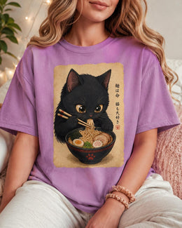 Ramen Cat Shirt, Black Cat Noodles Tee, Japanese Food Shirt, Cat Lover Gift, Anime Cat Comfort Colors T-Shirt