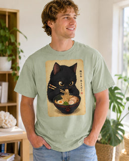 Ramen Cat Shirt, Black Cat Noodles Tee, Japanese Food Shirt, Cat Lover Gift, Anime Cat Comfort Colors T-Shirt
