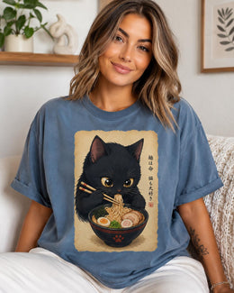 Ramen Cat Shirt, Black Cat Noodles Tee, Japanese Food Shirt, Cat Lover Gift, Anime Cat Comfort Colors T-Shirt
