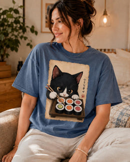 Cute Sushi Cat Shirt, Tuxedo Cat Sushi Tee, Japanese Food Shirt, Cat Lover Gift, Anime Cat Comfort Colors T-Shirt