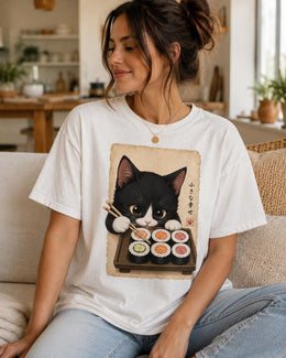 Cute Sushi Cat Shirt, Tuxedo Cat Sushi Tee, Japanese Food Shirt, Cat Lover Gift, Anime Cat Comfort Colors T-Shirt
