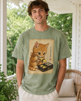 Orange Cat Sushi Shirt, Cute Kitten Sushi Tee, Japanese Food Shirt, Cat Lover Gift, Anime Cat Comfort Colors T-Shirt