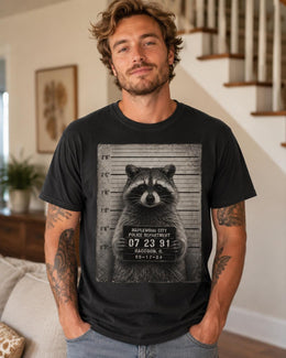 Raccoon Mugshot Shirt, Funny Raccoon Shirt, Trash Panda Tee, Sarcastic Animal Comfort Colors T-Shirt, Raccoon Gift