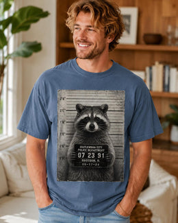Raccoon Mugshot Shirt, Funny Raccoon Shirt, Trash Panda Tee, Sarcastic Animal Comfort Colors T-Shirt, Raccoon Gift
