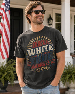 Red White and True Shirt, America 250 Shirt, Patriotic Typography Tee, 1776 2026 Shirt, Fourth of July Shirt, Freedom USA Tee