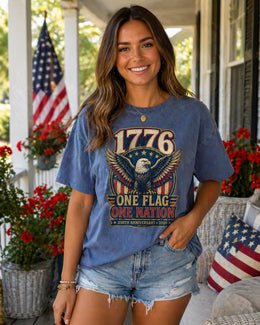 1776 One Flag One Nation Shirt, America 250 Shirt, Patriotic Eagle Tee, 250th Anniversary Shirt, 1776 2026 Fourth of July Tee