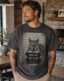 Squirrel Mugshot Shirt, Funny Squirrel Shirt, Sarcastic Animal Tee, Wildlife Lover Comfort Colors T-Shirt