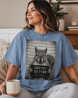 Squirrel Mugshot Shirt, Funny Squirrel Shirt, Sarcastic Animal Tee, Wildlife Lover Comfort Colors T-Shirt