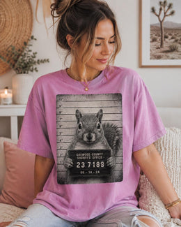 Squirrel Mugshot Shirt, Funny Squirrel Shirt, Sarcastic Animal Tee, Wildlife Lover Comfort Colors T-Shirt