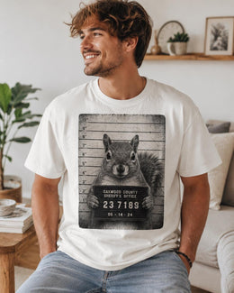 Squirrel Mugshot Shirt, Funny Squirrel Shirt, Sarcastic Animal Tee, Wildlife Lover Comfort Colors T-Shirt