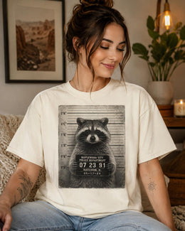 Raccoon Mugshot Shirt, Funny Raccoon Shirt, Trash Panda Tee, Sarcastic Animal Comfort Colors T-Shirt, Raccoon Gift