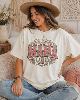 Mama Western Shirt, Cowgirl Mama Tee, Pink Mama Shirt, Coquette Western Tee, Floral Cowboy Boot Shirt, Trendy Mom Graphic Tee
