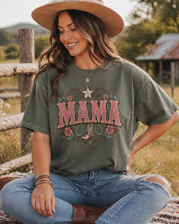 Mama Western Shirt, Cowgirl Mama Tee, Pink Mama Shirt, Coquette Western Tee, Floral Cowboy Boot Shirt, Trendy Mom Graphic Tee