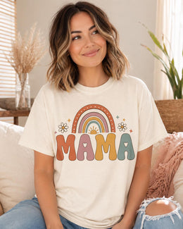Mama Rainbow Shirt, Boho Mama Tee, Retro Mom Shirt, Cute Mama Graphic Tee, Minimalist Mom Shirt, Pastel Rainbow Mom Tee