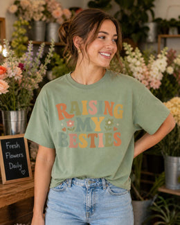 Raising My Besties Shirt, Cute Mom Shirt, Motherhood Tee, Mama Graphic Tee, Trendy Mom Shirt, Mom Life Shirt, Gift for Mom