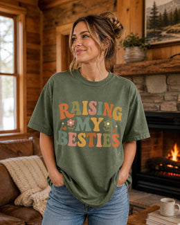 Raising My Besties Shirt, Cute Mom Shirt, Motherhood Tee, Mama Graphic Tee, Trendy Mom Shirt, Mom Life Shirt, Gift for Mom