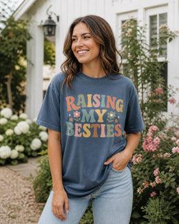 Raising My Besties Shirt, Cute Mom Shirt, Motherhood Tee, Mama Graphic Tee, Trendy Mom Shirt, Mom Life Shirt, Gift for Mom