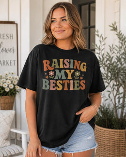 Raising My Besties Shirt, Cute Mom Shirt, Motherhood Tee, Mama Graphic Tee, Trendy Mom Shirt, Mom Life Shirt, Gift for Mom