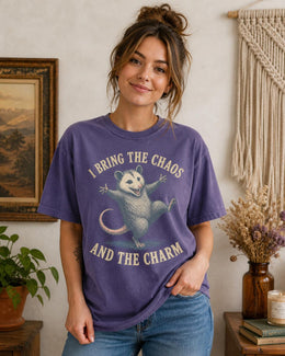 Funny Possum Shirt, I Bring The Chaos And The Charm Tee, Sarcastic Animal Shirt, Opossum Shirt, Funny Quote Comfort Colors Tee