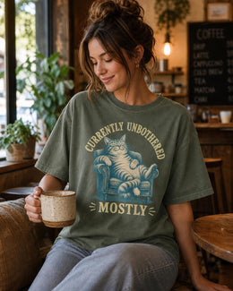 Funny Cat Shirt, Currently Unbothered Mostly Tee, Sarcastic Cat Shirt, Cat Lover Gift, Funny Animal Comfort Colors Tee