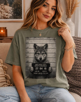 Wolf Mugshot Shirt, Funny Wolf Shirt, Sarcastic Animal Tee, Wildlife Lover Comfort Colors T-Shirt, Wolf Gift