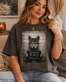 Wolf Mugshot Shirt, Funny Wolf Shirt, Sarcastic Animal Tee, Wildlife Lover Comfort Colors T-Shirt, Wolf Gift