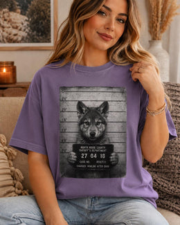 Wolf Mugshot Shirt, Funny Wolf Shirt, Sarcastic Animal Tee, Wildlife Lover Comfort Colors T-Shirt, Wolf Gift