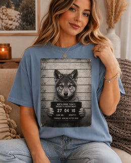 Wolf Mugshot Shirt, Funny Wolf Shirt, Sarcastic Animal Tee, Wildlife Lover Comfort Colors T-Shirt, Wolf Gift