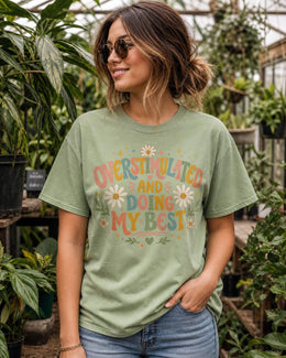 Overstimulated And Doing My Best Shirt, Funny Anxiety Tee, Mental Health Humor Shirt, Introvert Comfort Colors Tee