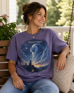 Dream Bigger Shirt, Cat Lion Graphic Tee, Motivational Cat Shirt, Fantasy Animal Comfort Colors T-Shirt, Cat Lover Gift