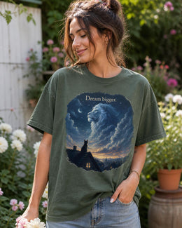 Dream Bigger Shirt, Cat Lion Graphic Tee, Motivational Cat Shirt, Fantasy Animal Comfort Colors T-Shirt, Cat Lover Gift