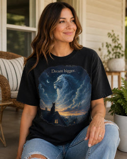 Dream Bigger Shirt, Cat Lion Graphic Tee, Motivational Cat Shirt, Fantasy Animal Comfort Colors T-Shirt, Cat Lover Gift