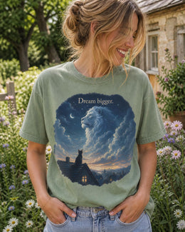 Dream Bigger Shirt, Cat Lion Graphic Tee, Motivational Cat Shirt, Fantasy Animal Comfort Colors T-Shirt, Cat Lover Gift