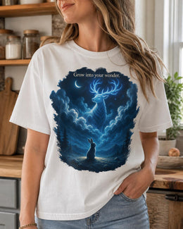 Grow Into Your Wonder Shirt, Rabbit Deer Graphic Tee, Motivational Animal Shirt, Fantasy Comfort Colors T-Shirt Gift