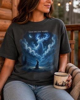 Grow Into Your Wonder Shirt, Rabbit Deer Graphic Tee, Motivational Animal Shirt, Fantasy Comfort Colors T-Shirt Gift
