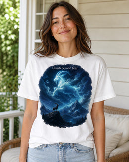 Climb Beyond Fear Shirt, Mountain Goat Graphic Tee, Motivational Animal Shirt, Fantasy Comfort Colors T-Shirt Gift