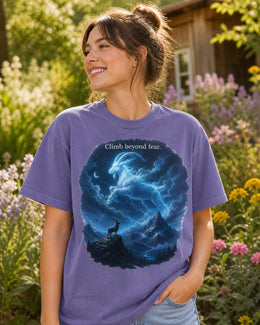 Climb Beyond Fear Shirt, Mountain Goat Graphic Tee, Motivational Animal Shirt, Fantasy Comfort Colors T-Shirt Gift