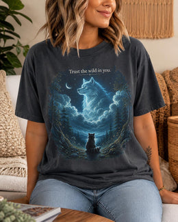 Trust The Wild In You Shirt, Raccoon Wolf Graphic Tee, Motivational Animal Shirt, Fantasy Comfort Colors T-Shirt