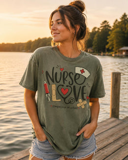 Nurse Love Shirt, Compassion In Action Tee, Nurse Shirt, Registered Nurse Gift, Nursing Student Comfort Colors T-Shirt