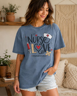 Nurse Love Shirt, Compassion In Action Tee, Nurse Shirt, Registered Nurse Gift, Nursing Student Comfort Colors T-Shirt