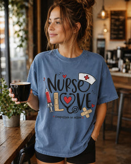 Nurse Love Shirt, Compassion In Action Tee, Nurse Shirt, Registered Nurse Gift, Nursing Student Comfort Colors T-Shirt