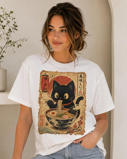 Ramen Cat Shirt, Cute Black Cat Noodles Tee, Japanese Food Shirt, Cat Lover Gift, Comfort Colors T-Shirt