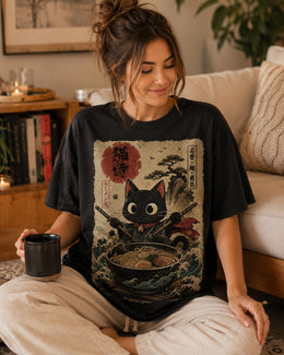 Samurai Cat Ramen Shirt, Black Cat Noodles Tee, Japanese Food Shirt, Anime Cat Gift, Comfort Colors T-Shirt