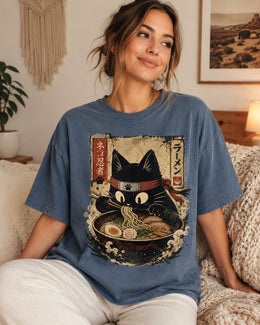 Ninja Cat Ramen Shirt, Black Cat Noodles Tee, Japanese Food Shirt, Anime Cat Gift, Comfort Colors T-Shirt