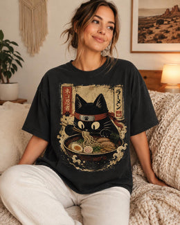 Ninja Cat Ramen Shirt, Black Cat Noodles Tee, Japanese Food Shirt, Anime Cat Gift, Comfort Colors T-Shirt