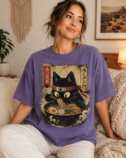Ninja Cat Ramen Shirt, Black Cat Noodles Tee, Japanese Food Shirt, Anime Cat Gift, Comfort Colors T-Shirt
