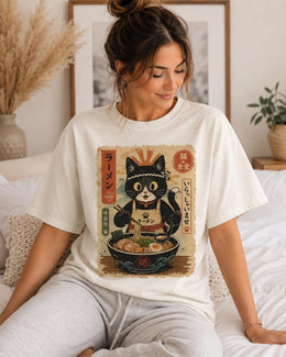 Ramen Chef Cat Shirt, Black Cat Noodles Tee, Japanese Food Shirt, Anime Cat Gift, Comfort Colors T-Shirt