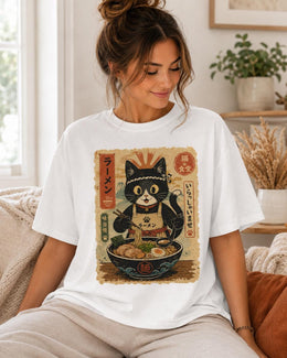 Ramen Chef Cat Shirt, Black Cat Noodles Tee, Japanese Food Shirt, Anime Cat Gift, Comfort Colors T-Shirt